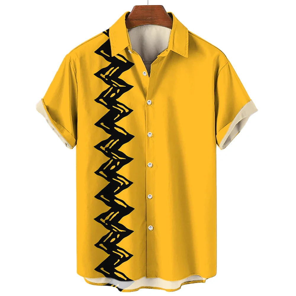 Fashion Yellow Oversized Hawaiian Social Shirt For Men Camisas Casuais Men's Summer Clothing 3d Print Short Sleeves Top Blouse