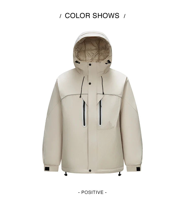 Down Jacket Men Textured Loose Hooded Outdoor Sport 2025 Winter Warm Outerwear Man Clothes