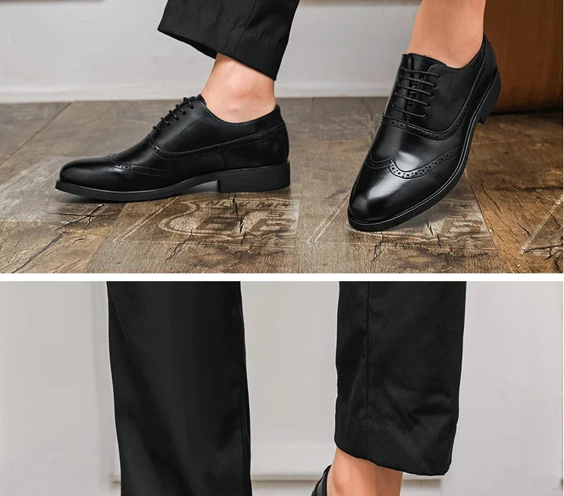 Men's Black Brogue Oxford Shoes Formal Dress Shoes for Business Wedding Red Sole Comfortable Lace-up Footwear
