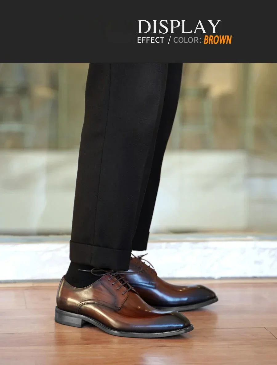 Italian Flat Mens Dress Shoes Luxury Genuine Leather Brand Handmade Quality Square Toe Laces Up New Business Party Social Shoes