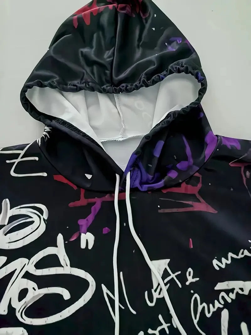 The new men's hoodie set for Spring and Autumn 2025 features a casual fashionable and comfortable 3D graffiti pattern print
