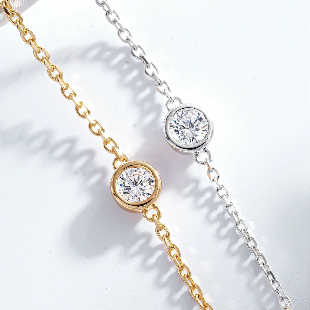 1/2CT Bezel Set Pear Oval Cut Moissanite Solitaire Link Bracelet Women S925 Silver Dainty Diamond Bridal Wrist Chain Gift