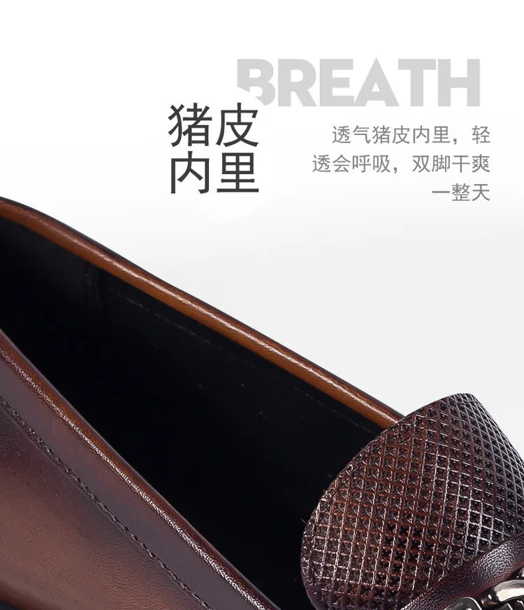 New 2025 Summer Men Genuine Leather Formal Business Loafers Slip On Retro Breathable Men Leather Moccasins Shoes
