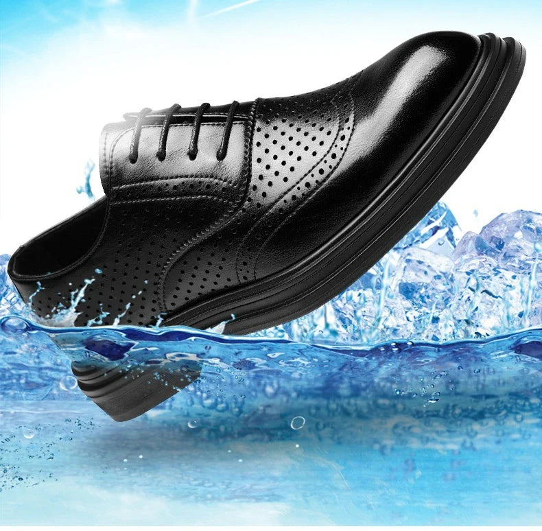 Spring Summer Hallow Leather Shoes for Men 3 6 8cm Increase Fashion Dress Shoes Male Black Business Casual Shoes Man