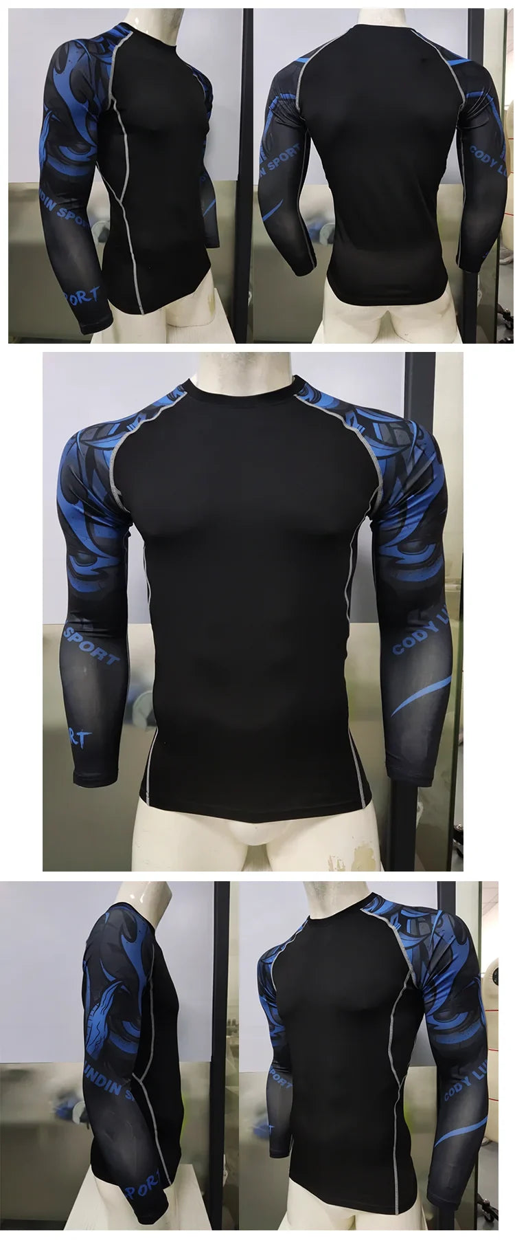 Men Long Sleeve Compression Athletic Workout Shirt Water Sports UPF 50+ Rash Guard High Quality Jiu Jitsu Gi BJJ Top