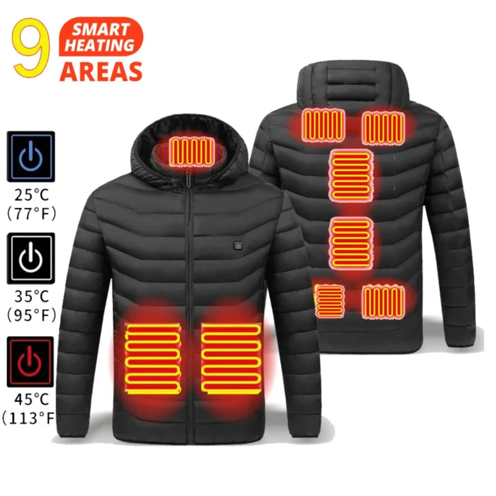 Self Heated Jacket Men Women USB Heated Clothing Cotton Washed Winter Thermal Skiing Camping Hiking Jacket 2-21 Areas Warm Coats