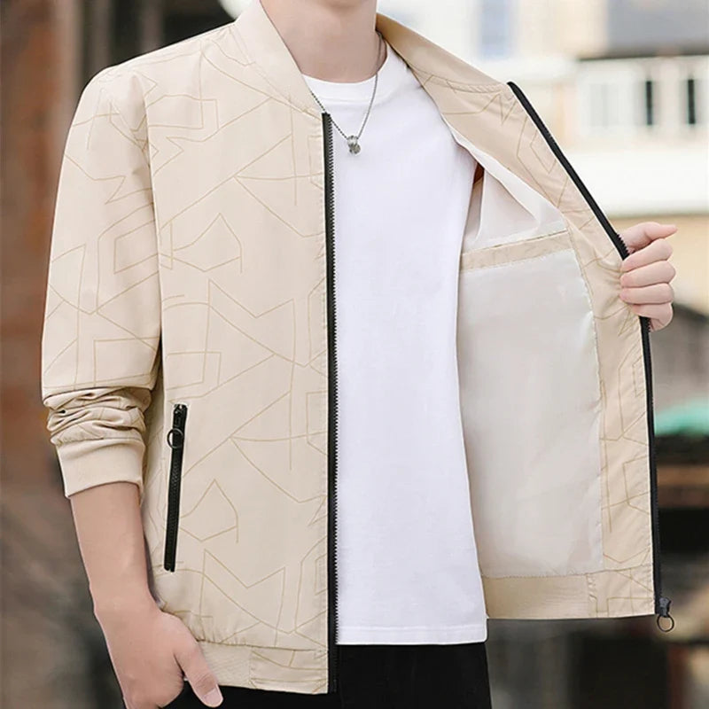 2025 Spring and Autumn New Baseball Collar Short Loose Solid Color Jacket Men's Business Casual Thin Coat Trend Size M-5XL