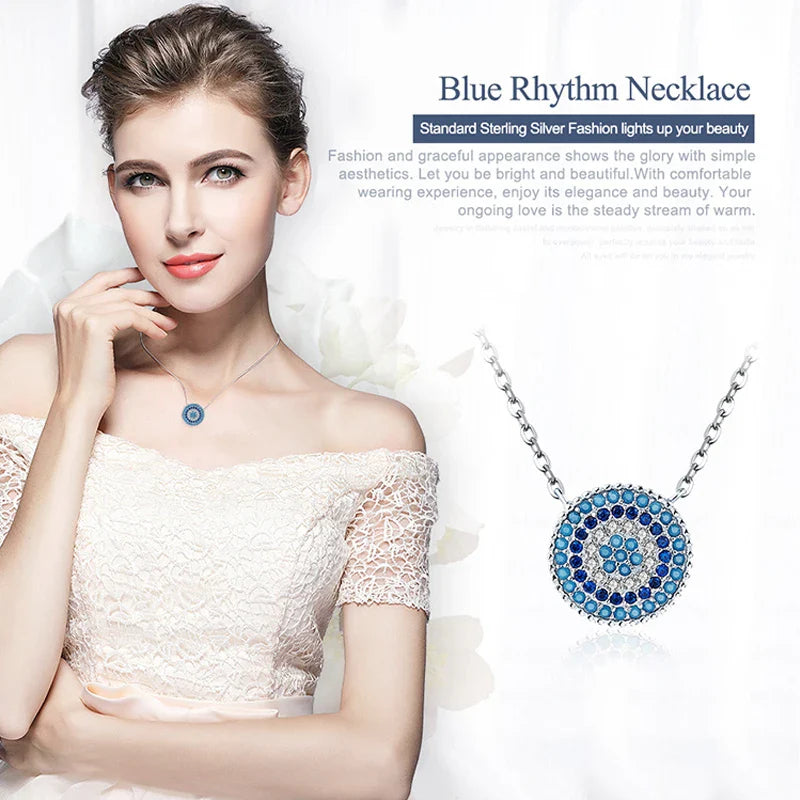 Authentic 925 Sterling Silver Blue Evil Eyes Necklace Women Lucky Pendant Necklaces Fashion Jewelry SCN099