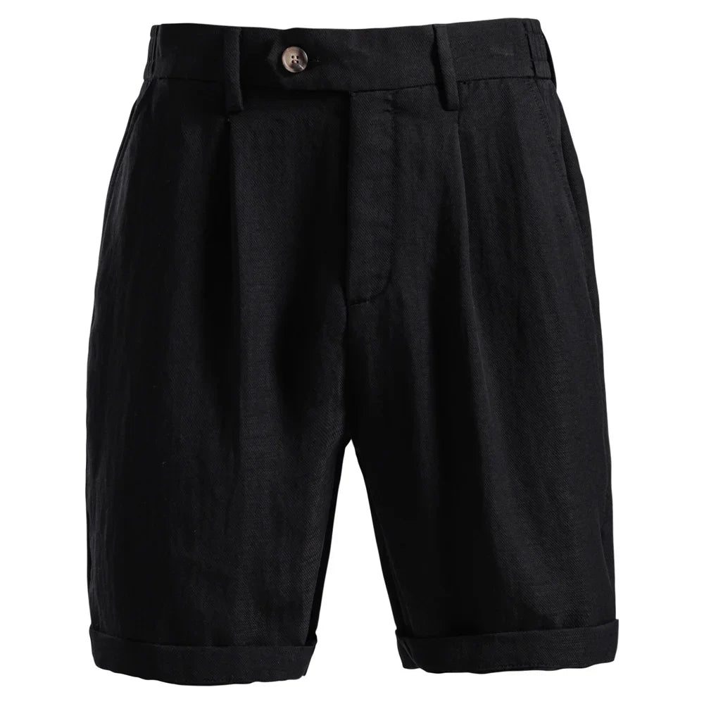 Men's Comfortable Elastic Waist Shorts Solid Color Cotton Linen Blend Multi Pocket Breathable Quick Dry Summer Shorts