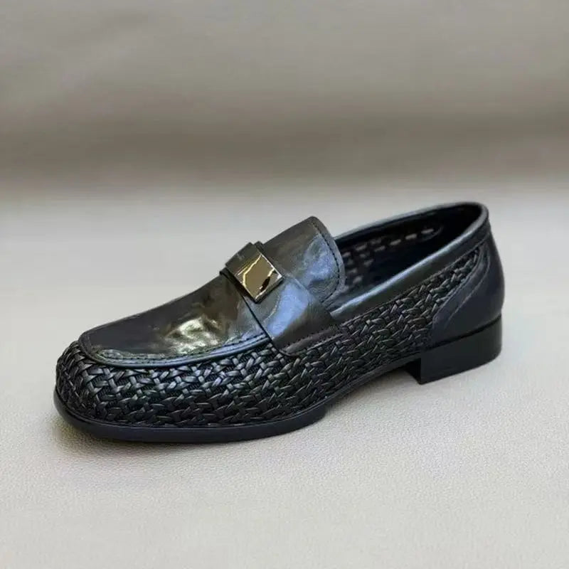 2026 Summer New Hallow Leather Shoes for Man Black Woven Breathable Elegant Shoes Man Fashion Business Loafers Male
