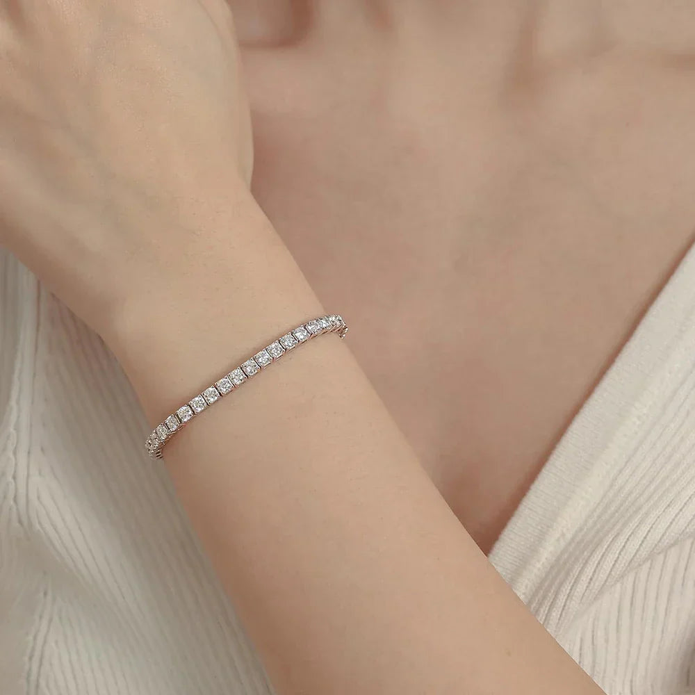 2-5mm Moissanite Tennis Bracelets for Women Men Lab Diamond S925 Silver Plated White Gold Bracelet Spring Clasp Wedding Jewelry