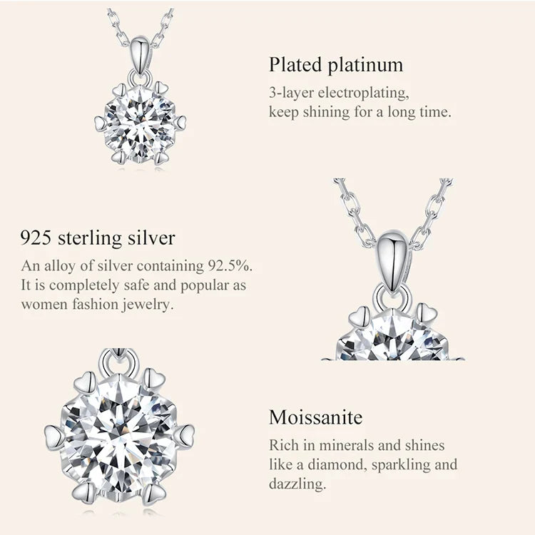 1 Carat Moissanite Pendant Necklace For Women High Quality 925 Sterling Silver Wedding Party Bridal Fine Jewelry 3 Colors