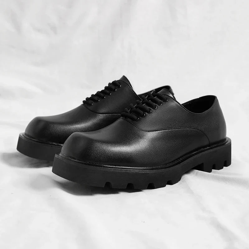 Trendy gentleman men's casual thick soled leather shoes Minimalist and versatile style Fashion Party Office Elevated Shoes