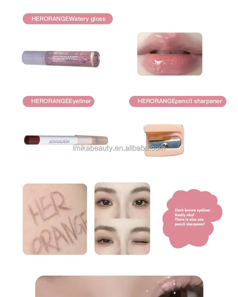 6Pcs Mini Makeup Set Lip Gloss Lip Tint Eyeliner Blush Eyeshadow Waterproof Long Lasting
