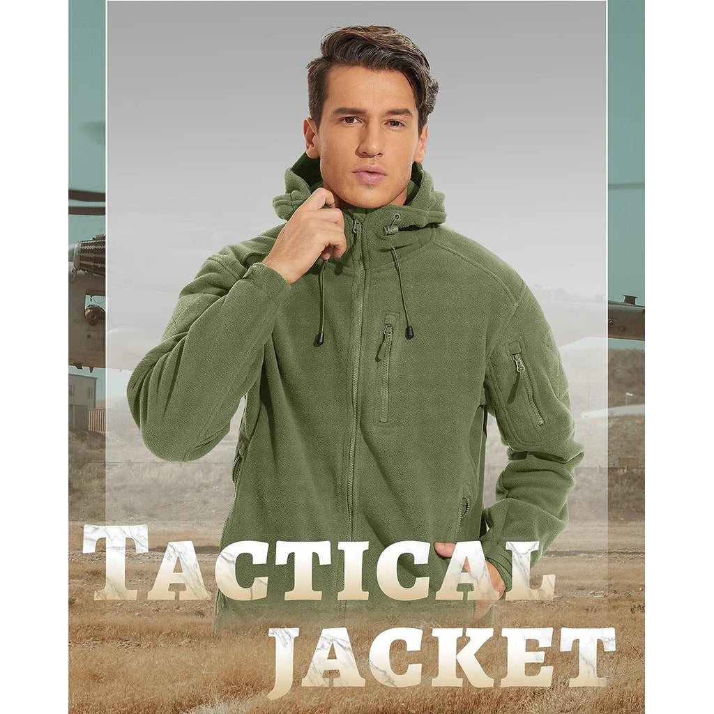 Fall Winter Men's Hooded Fleece Jacket Full Zip Up Soft Warmth Windproof Coat Outdoors Working Hiking Fishing Outerwear
