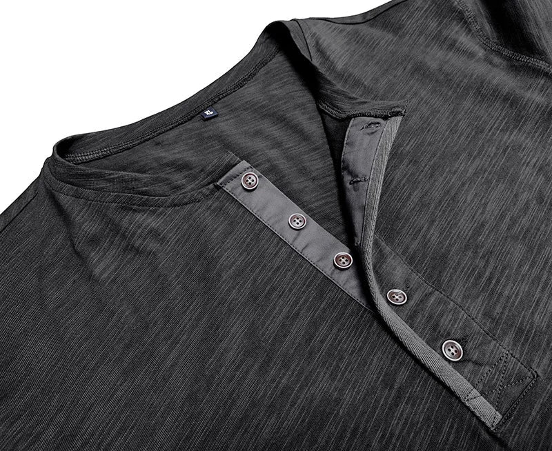 New Autumn Long Sleeve T-Shirt Mens Casual Solid Color Top Henley Neck Slim Versatile Work T-shirt Breathable Outdoor Thin Tee