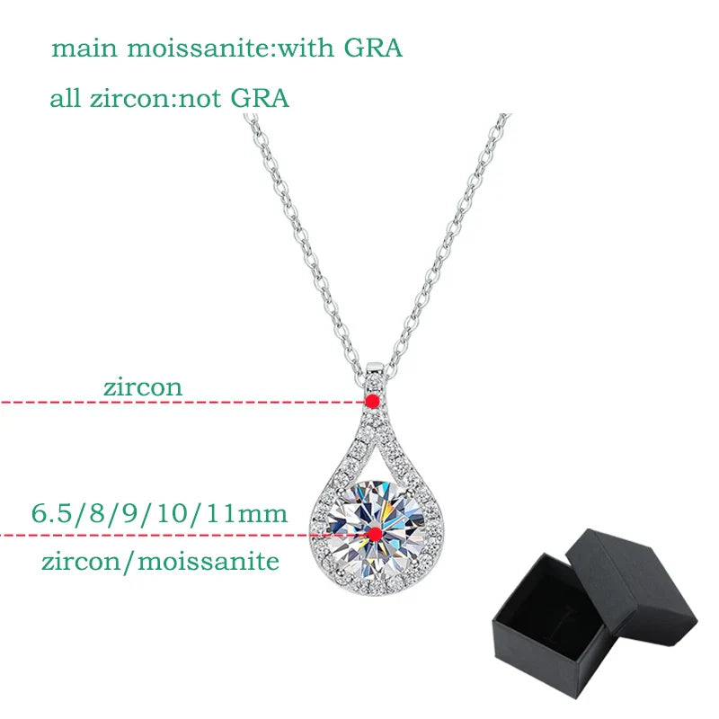 1-5ct Real Moissanite Necklace for Women Sparkling S925 Sterling Silver Jewelry Water Drop Pendant Girls Birthday Gift