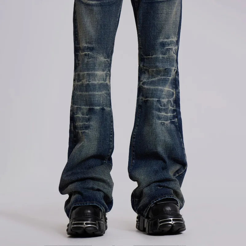 Y2K Mid Blue Flared Jeans Vintage Washed Men Women Bootcut Jeans Gothic High Street Unisex Streetwear Retro Baggy wide leg Pants