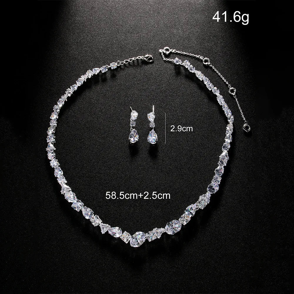 Full Zircon V Shape Neckalce Earrings Set High Quality Jewelry Fashion Show Bling Crystal Bridal Jewelry Set Bridal Wedding Gift