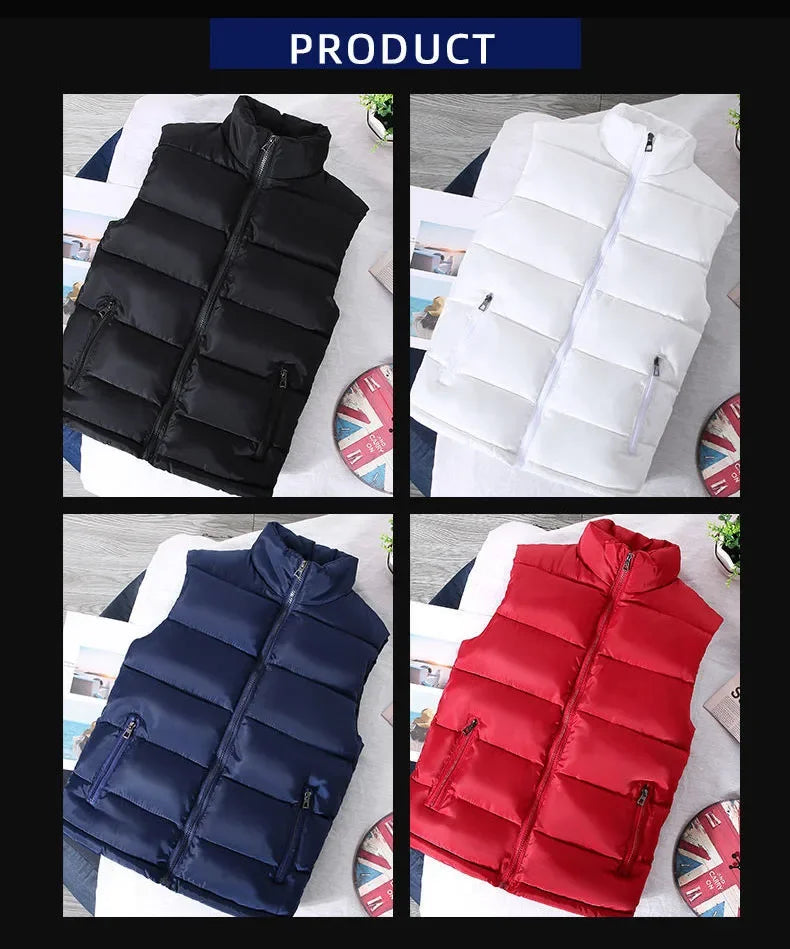 White Vest Jacket Men Slim Fit Stand Collar Sleeveless Puffer Jackets Spring Autumn Casual Waistcoat Men Warm Coat 2024 Trends