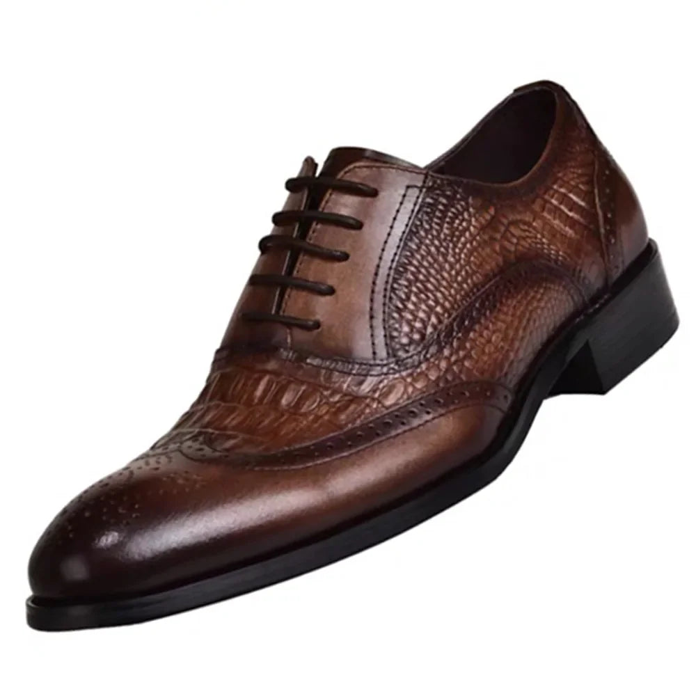 Men's Casual Crocodile Pattern Leather Shoes – Slip-On Loafers, Brown/Black, EU 40–48