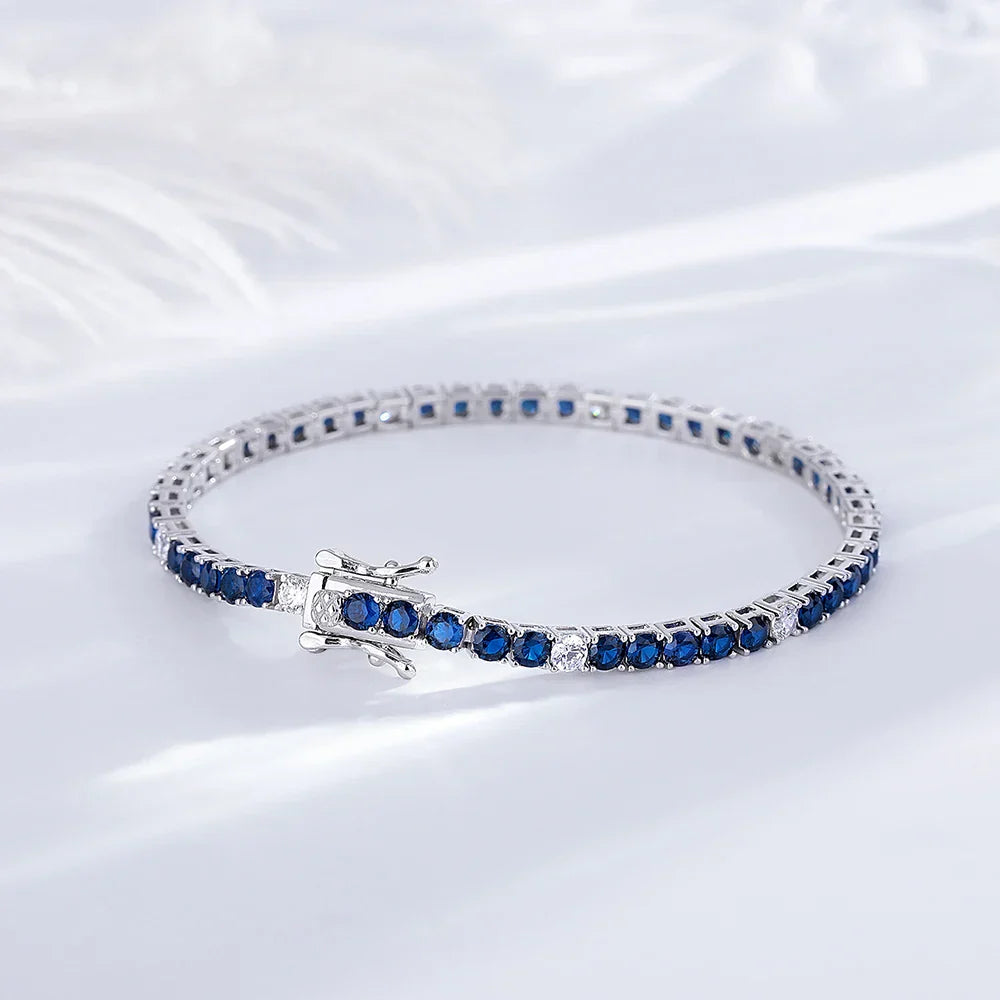 Fine Jewelry 3mm Montana Blue/Emerald Green/Ruby Red/Turquoise/Black Cubic zircon 925 Silver Tennis Bracelet