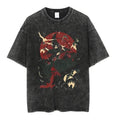 Men's oversized Uchiha Sasuke anime printed cotton T-shirt retro washed street wear summer casual 2025 summer anime fans