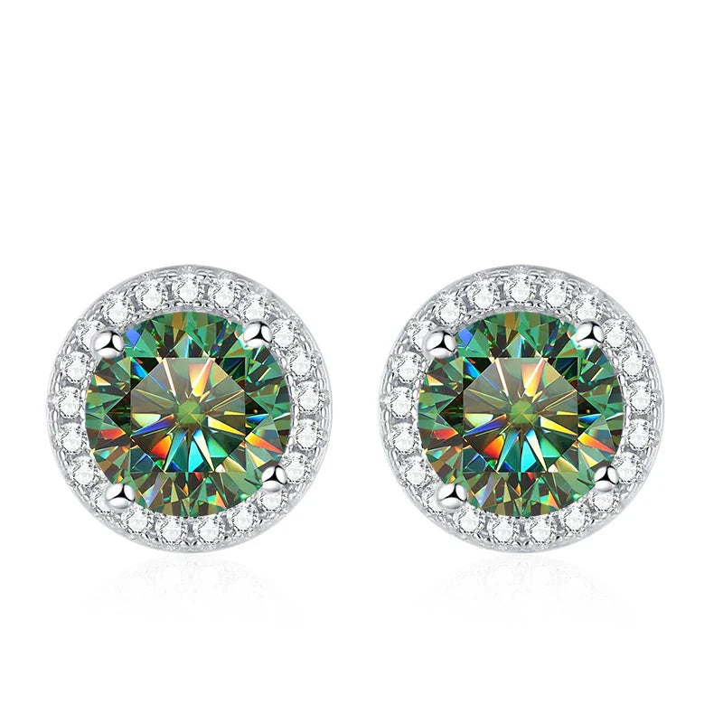 Moissanite Stud Earrings for Women 925 Sterling Silver Green Blue Pink Red Black Blue Sparkling Moissanite Studs Earring