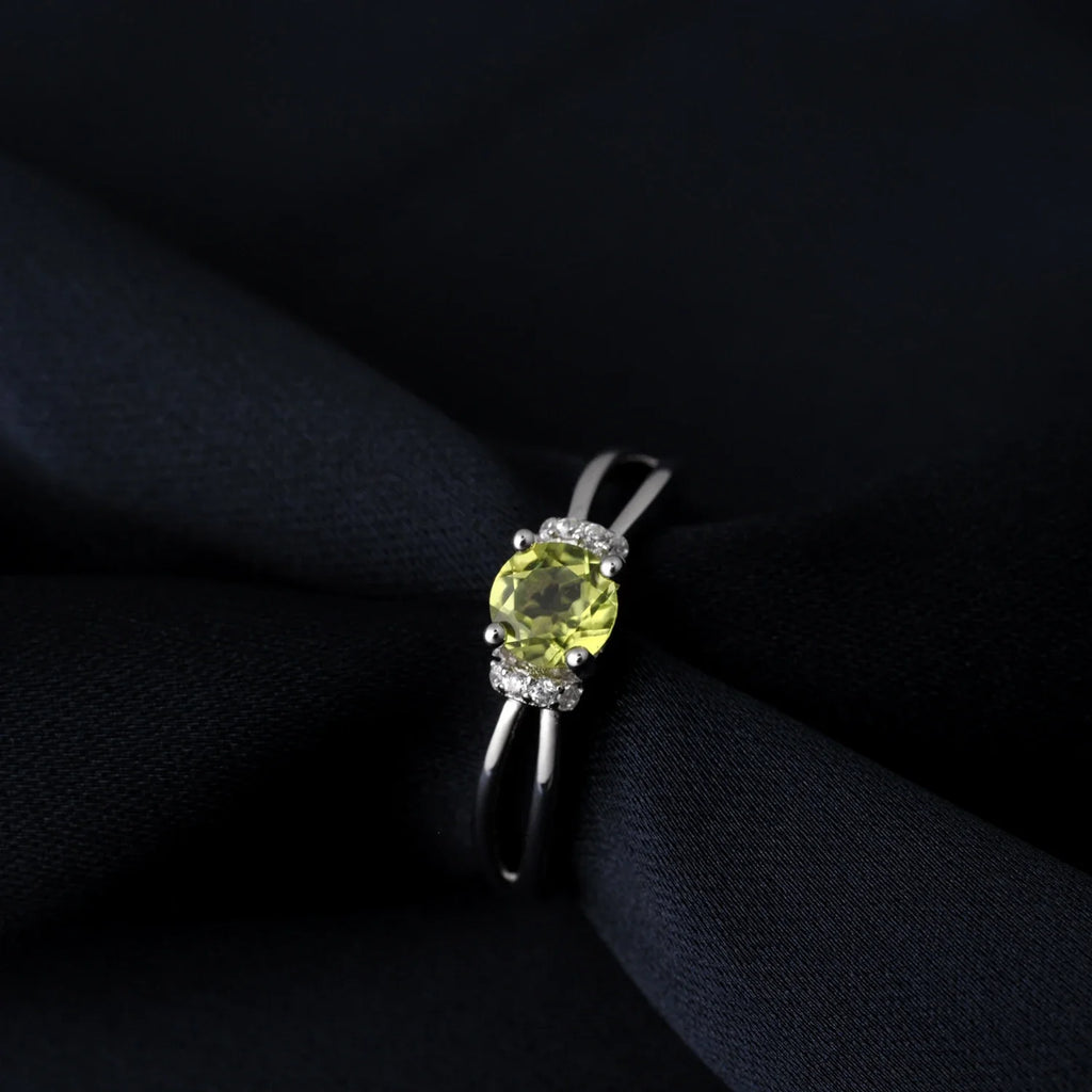 Round Genuine Natural Peridot 925 Sterling Silver Solitaire Ring for Woman Gemstone elegant Jewelry Valentine's day gift