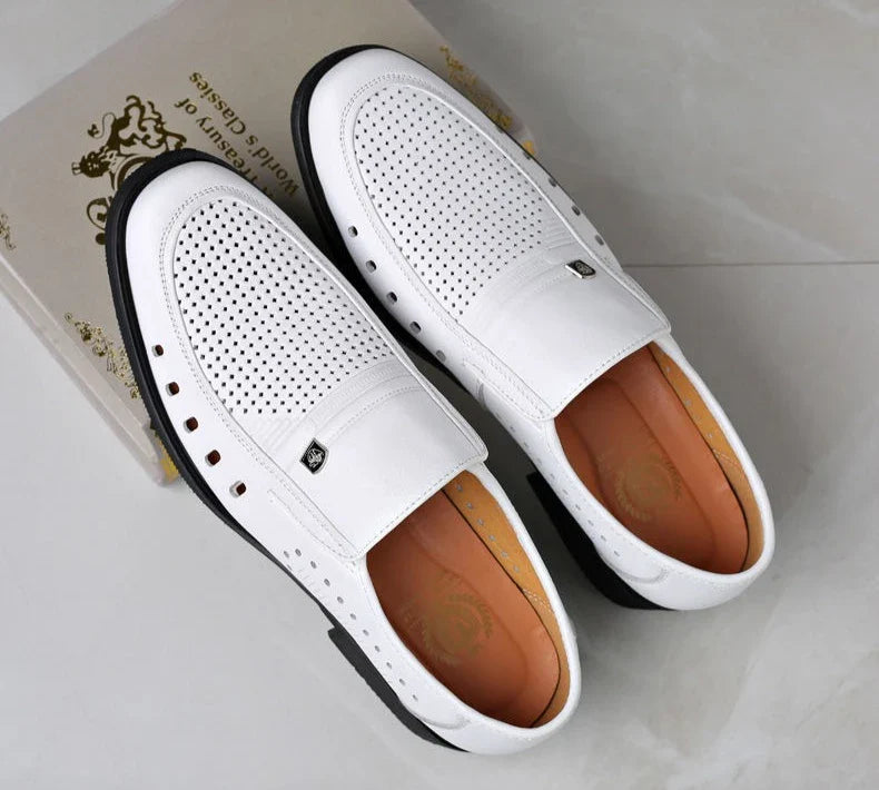 Hollow Breathable in Summer Round Toe Dress Shoes Man Soft Leather Casual Footwear 2025 Style Gentleman New Social Shoe for Men