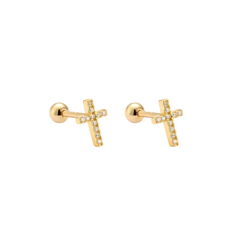 925 Sterling Silver Fashion Simple Golden Flower Beads Small Stud Earrings for Women Teen Piercing Jewelry Accessories