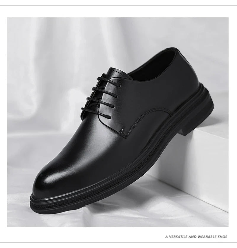 Mens Black Leather Shoes Autumn British Style Formal Business Footwear Low Top Commute Style Dress Shoes For Suits
