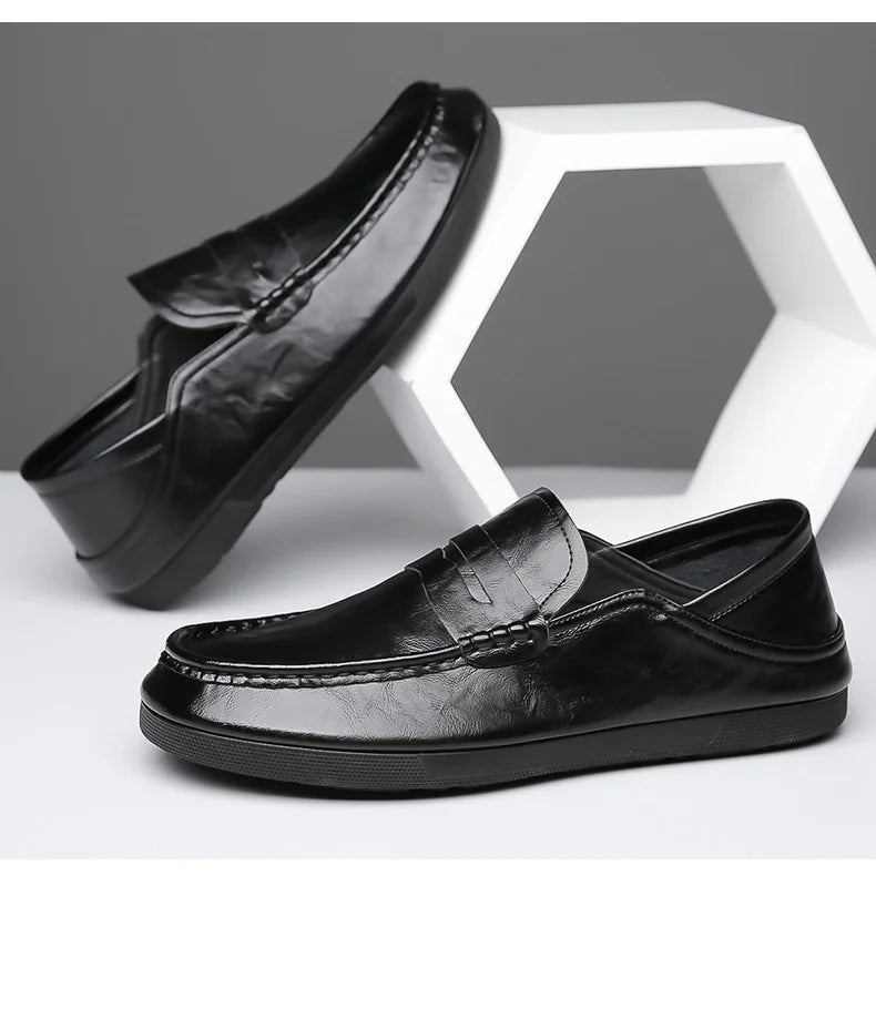 Genuine Leather Men Loafers Comfortable Mens Casual Shoes Luxury Brand Man Formal Dress Shoes Breathable Slip on Boat Shoes