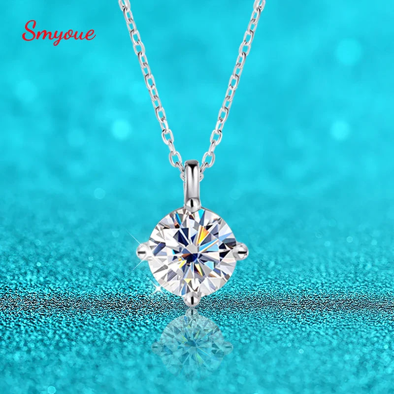 0.3-3CT D Color Moissanite Necklace for Women Classic 4-claws Pendant Sparkling S925 Sterling Silver Lab Diamond Chain