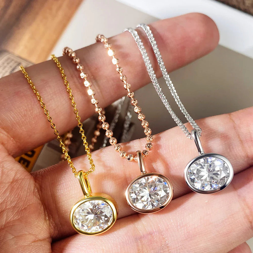 Oval Cut 2/3/4ct Solitaire Moissanite Pendant Necklaces Women Wedding s925 Silver 1.5mm Solid Choker Big Diamond Neck Chain