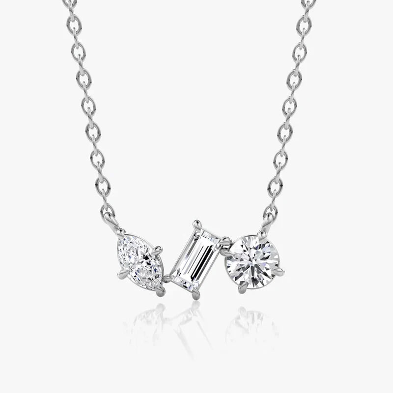 Marquise/Round/Rectangular Cut Moissanite Pendant Necklace For Women Three Stone Irregular Moissanite Diamond Necklace
