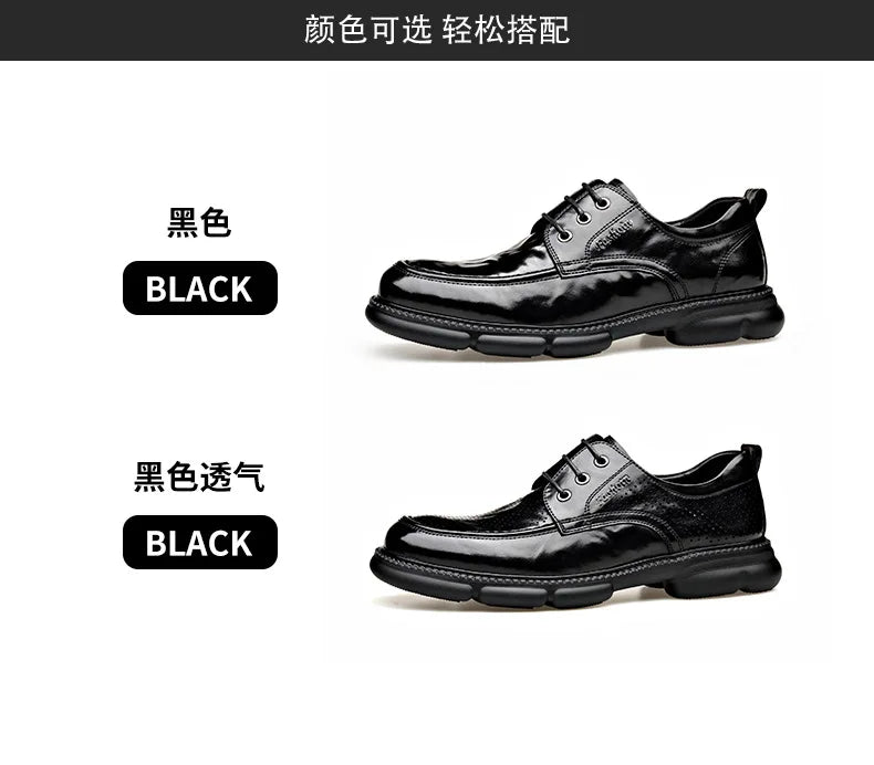 Summer Hallow Cow Leather Shoes for Men Fashion Casual Black New Designer Dress Shoes Male Lace Breathable Platform Shoes Man
