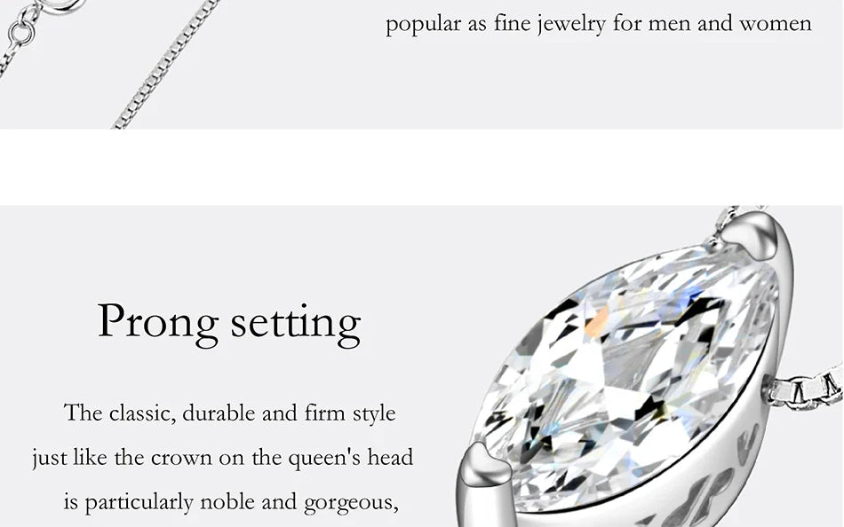 1CT Marquis Cut Moissanite Necklace for Women S925 Pure Silver Water Droplet Diamond Pendant Fashion Party Jewelry