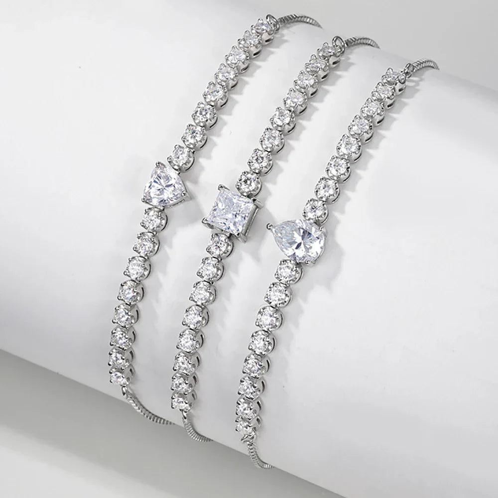 2.5mm Waterdrop Moissanite Tennis Bracelet With Pear Cut Lab Diamond Adjustable Wrist Chain S925 Silver for Women Party Jewelry