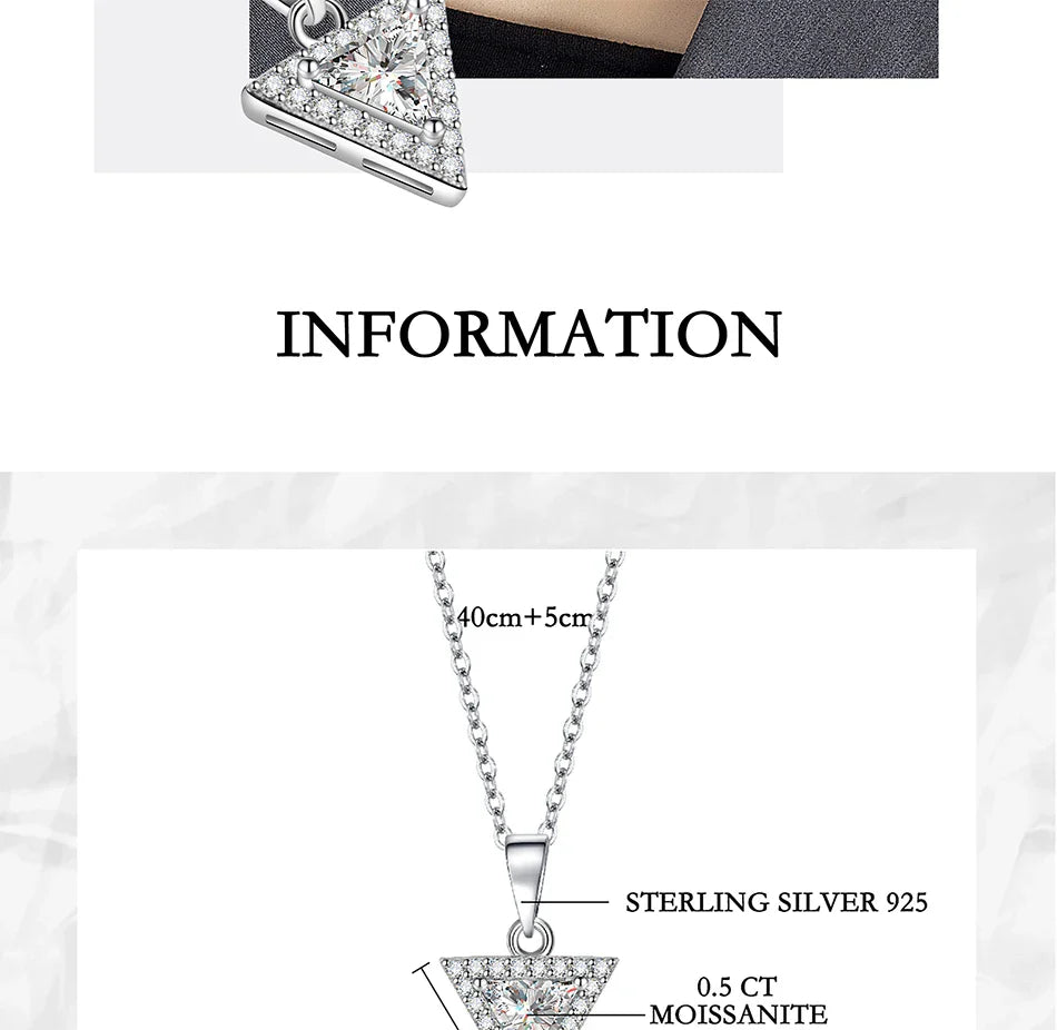 0.5/1CT Triangular Moissanite Necklace for Women S925 Pure Silver Laboratory Diamond Pendant Fashion Jewelry Party Gift