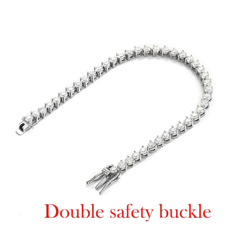 3 Claws D VVS1 Zircon/Moissanite Tennis Bracelet for Women Full Diamond Luxury Chain S925 Sterling Silver Plated Platinum