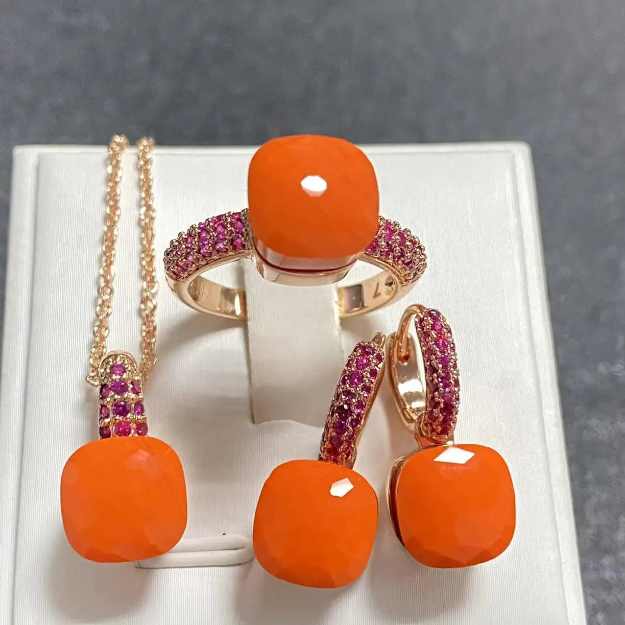 3Pcs/Set Women's Fashion Jewelry Gift Set - Rose Gold Plated Ring Earrings Necklace with Inlay Purple Zircon Crystal