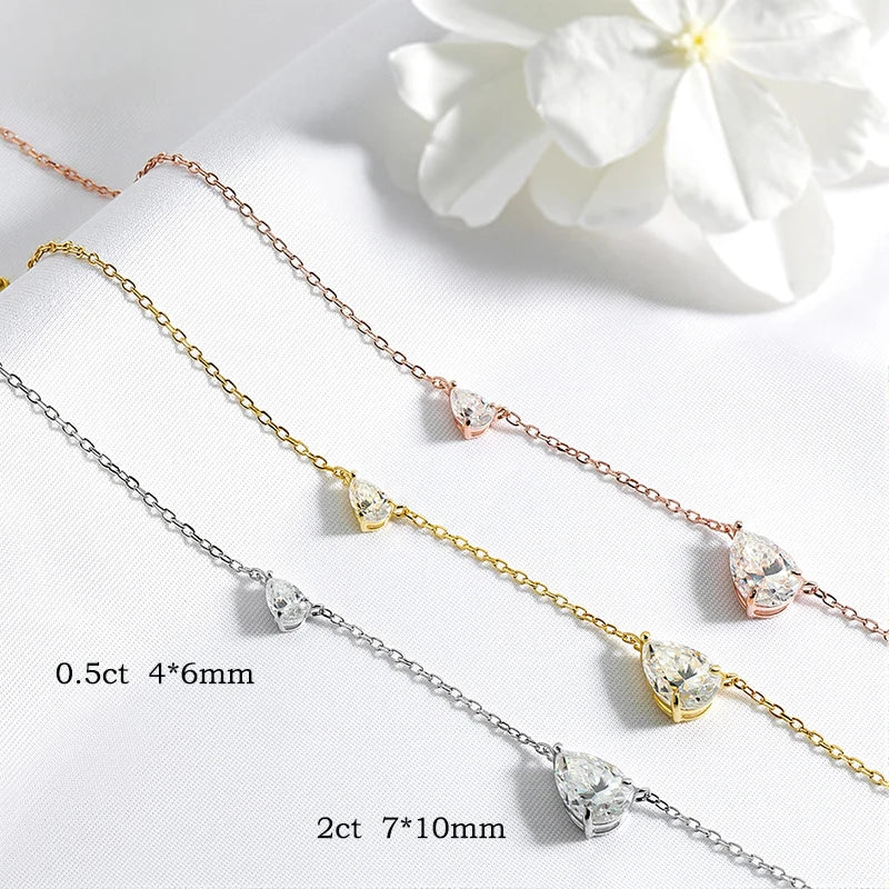 2.5CTTW Pear Cut All Moissanite Necklaces for Women 2 Gems Pendant Lab Diamond Pure 925 Sterling Silver Chain Plated 18k