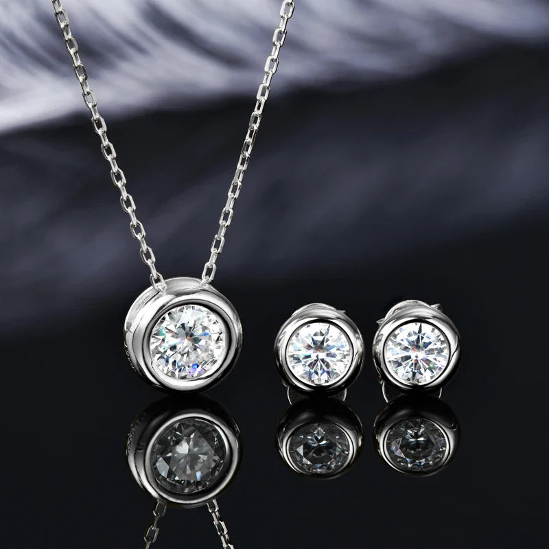 Real 3ctw. D Color Moissanite Jewelry Set 925 Silver 18k Gold Plated Pendant Necklace Stud Earrings Set for Women Men Gift