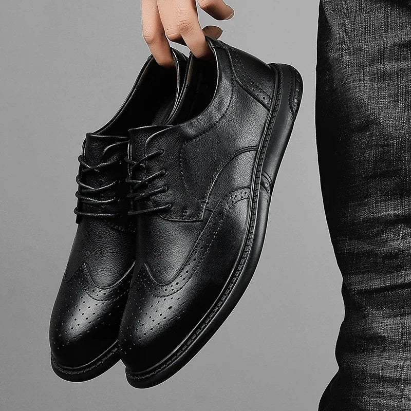 Big Size Mens Formal Genuine Leather Dress Shoes British Stylish Business Dress Men Flats High Quality Brogues Oxford Shoes Men