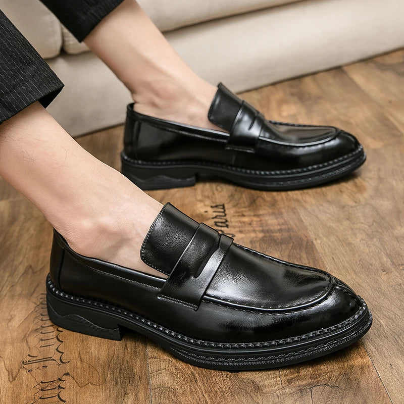 Premium Silver Business Shoes Men's Oxford Shoes Leather Brand Loafers Slip on High Quality Wedding Loafers Soft Sole Dress Shoe