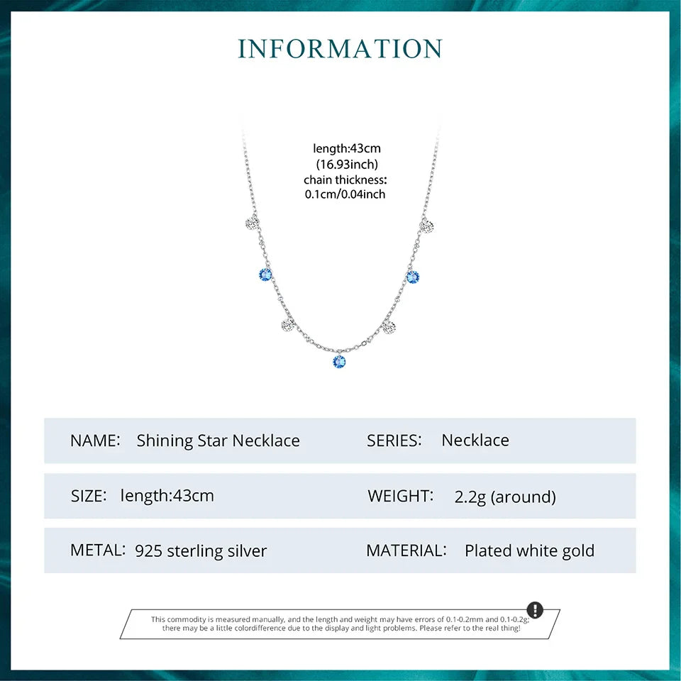 925 Sterling Silver Station Necklace, Simulated Diamond Star Necklace Women CZ Chain Choker Necklace BSN428