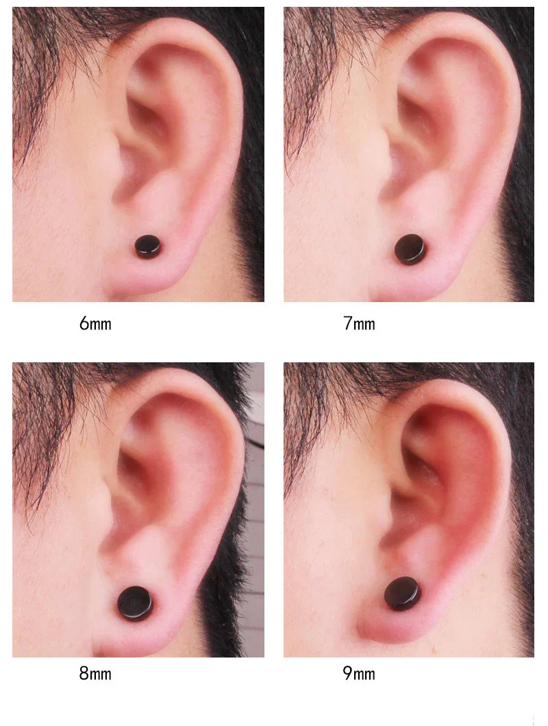 One Pair Black Stainless Steel Round Stud Earrings For Women Dumbbell Piercing Earrings Men Punk Fashion Jewelry 2-14mm