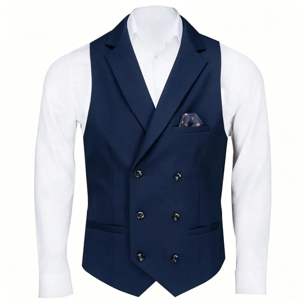 Men Vest Black Solid Double Button With Lapel Waistcoat For Business Wedding Party Banquet Prom Daily Casual Men Suit Vest
