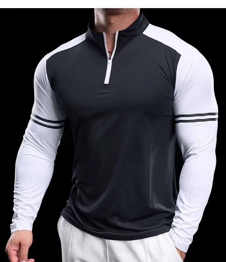 Men's Running Gym Fitness Tops Slim Fit Color-blocked Long-sleeved T-shirt Training Cycling Breathable Quid Quick-drying Clothes